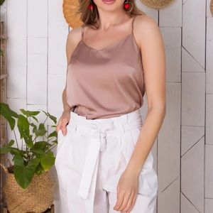 Satin Polyester Tank Top in Mauve Color Women’s clothing